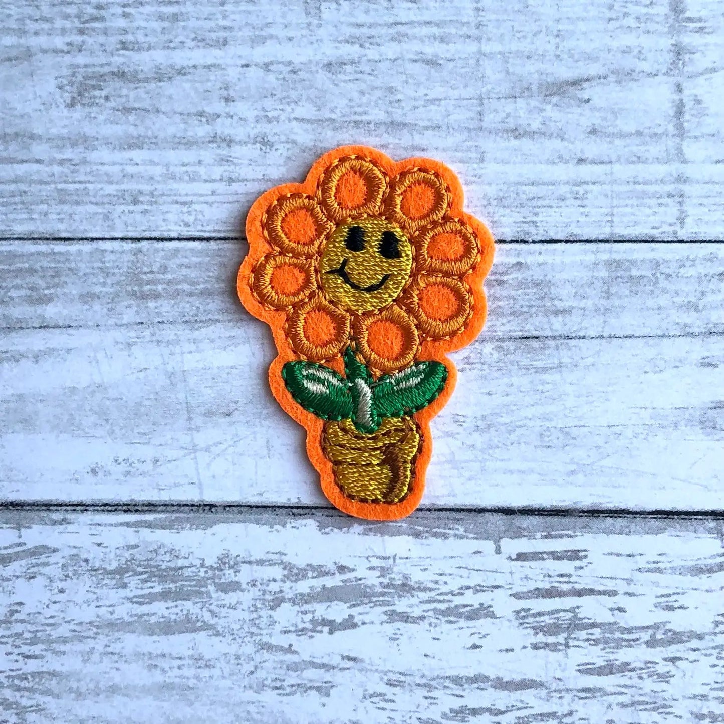 Blooming Orange Flower Iron-on Embroidered Patch-Notion-Spool of Thread
