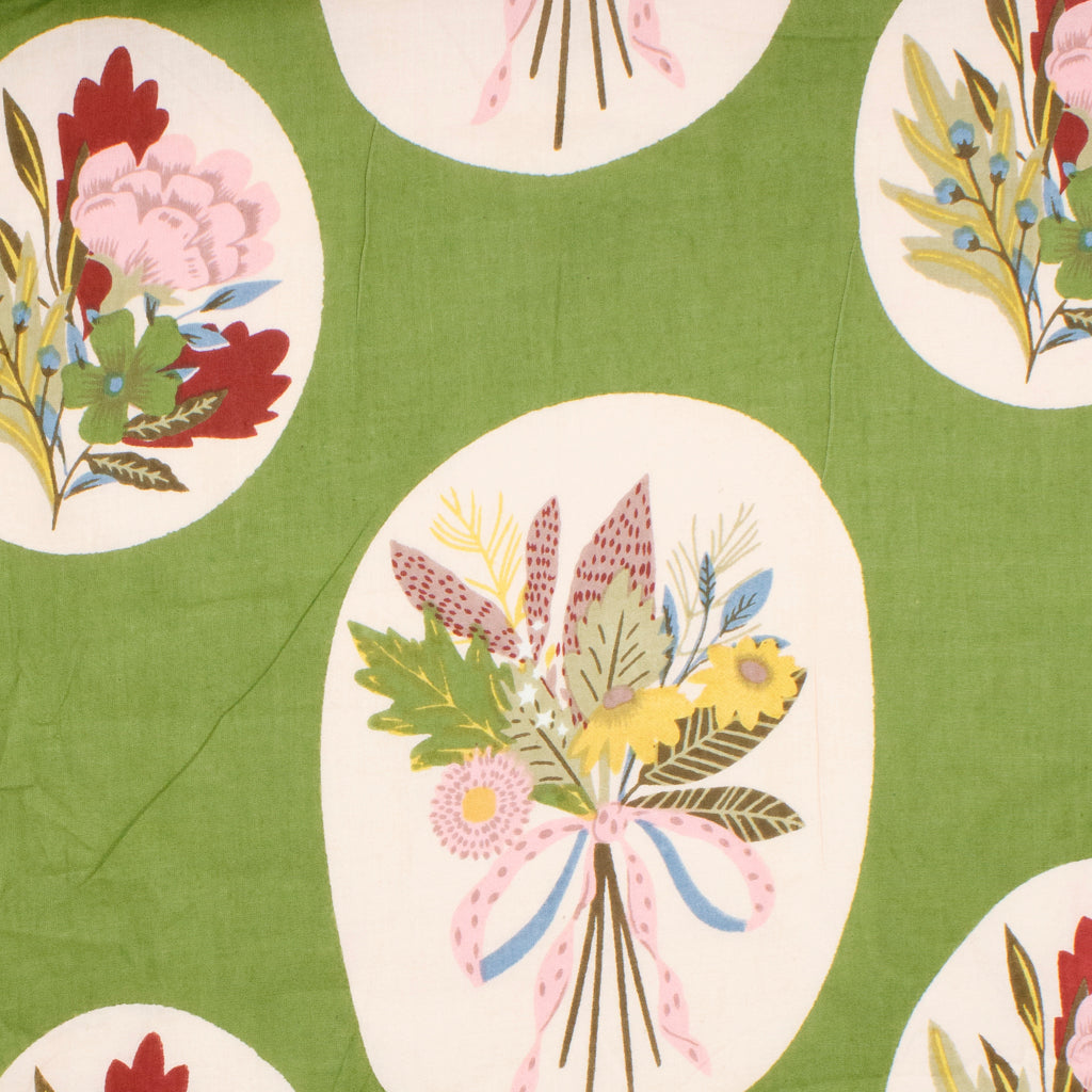 Cotton Block Print Lawn Floral Frame Spring Green ½ yd-Fabric-Spool of Thread