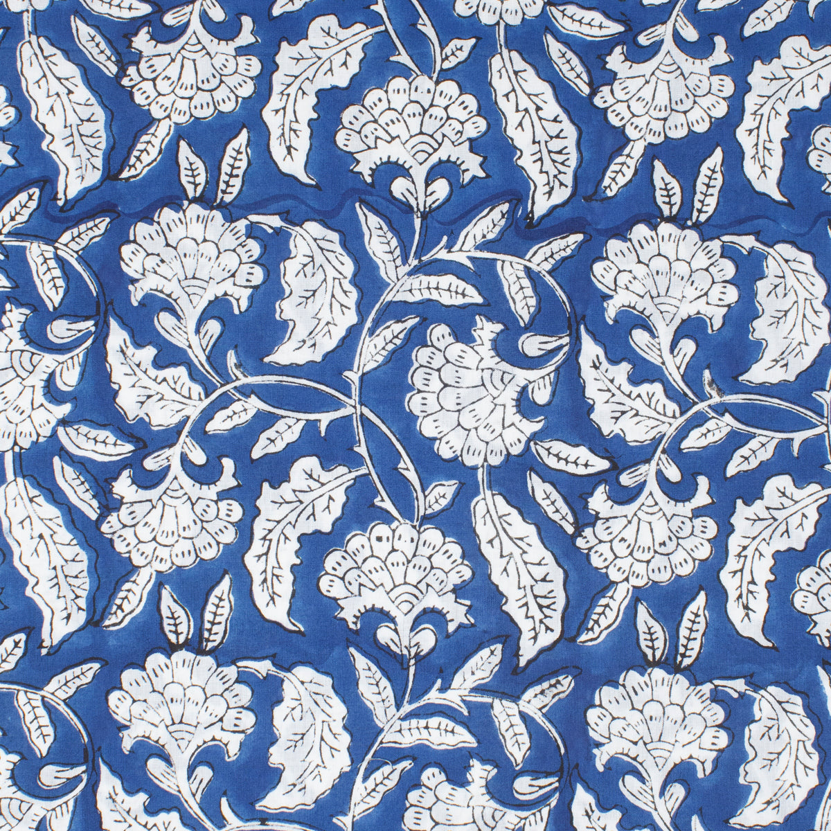 Cotton Block Print Lawn Floral Vine Ocean Blue ½ yd-Fabric-Spool of Thread