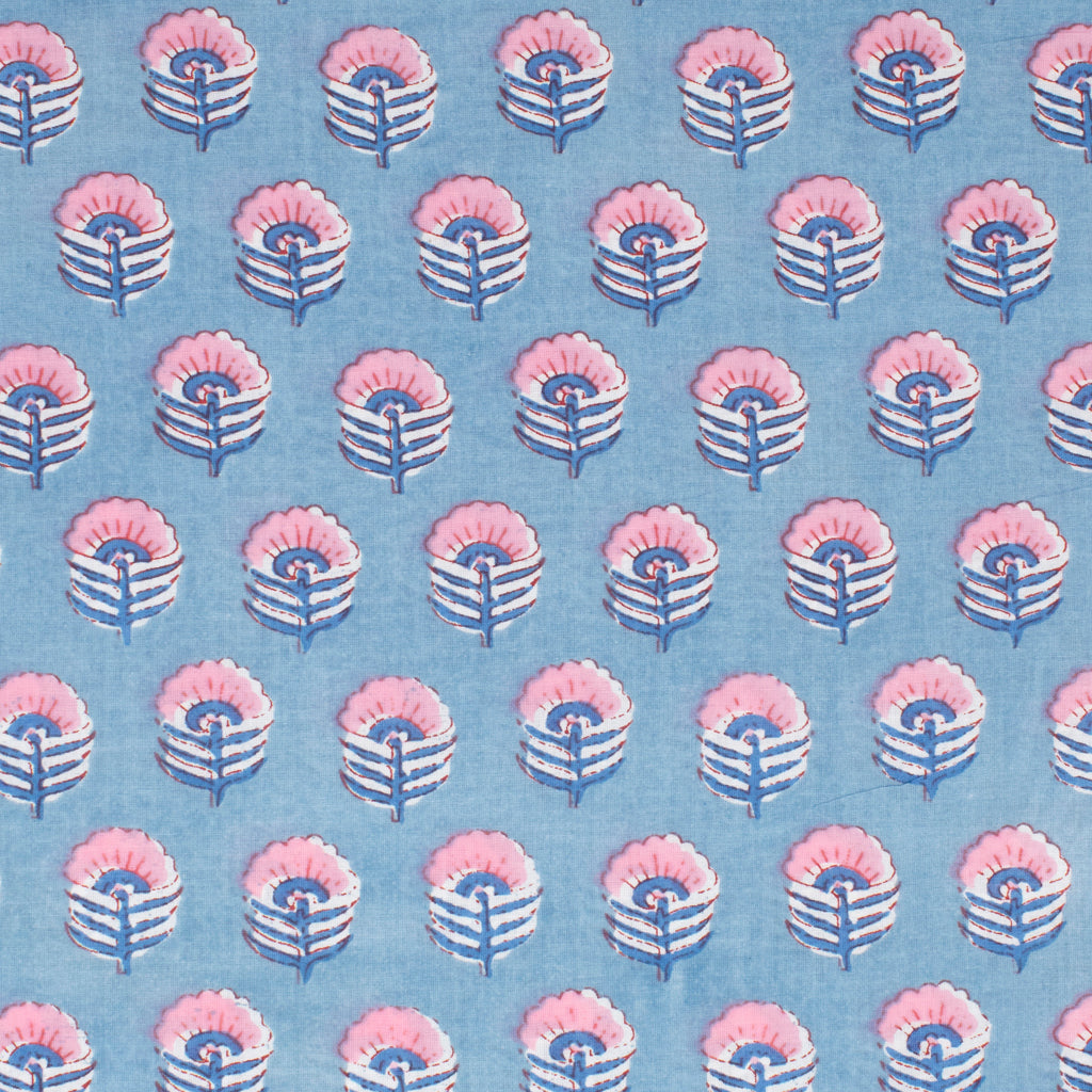 Cotton Block Print Lawn Mini Begonia Light Denim Blue ½ yd-Fabric-Spool of Thread