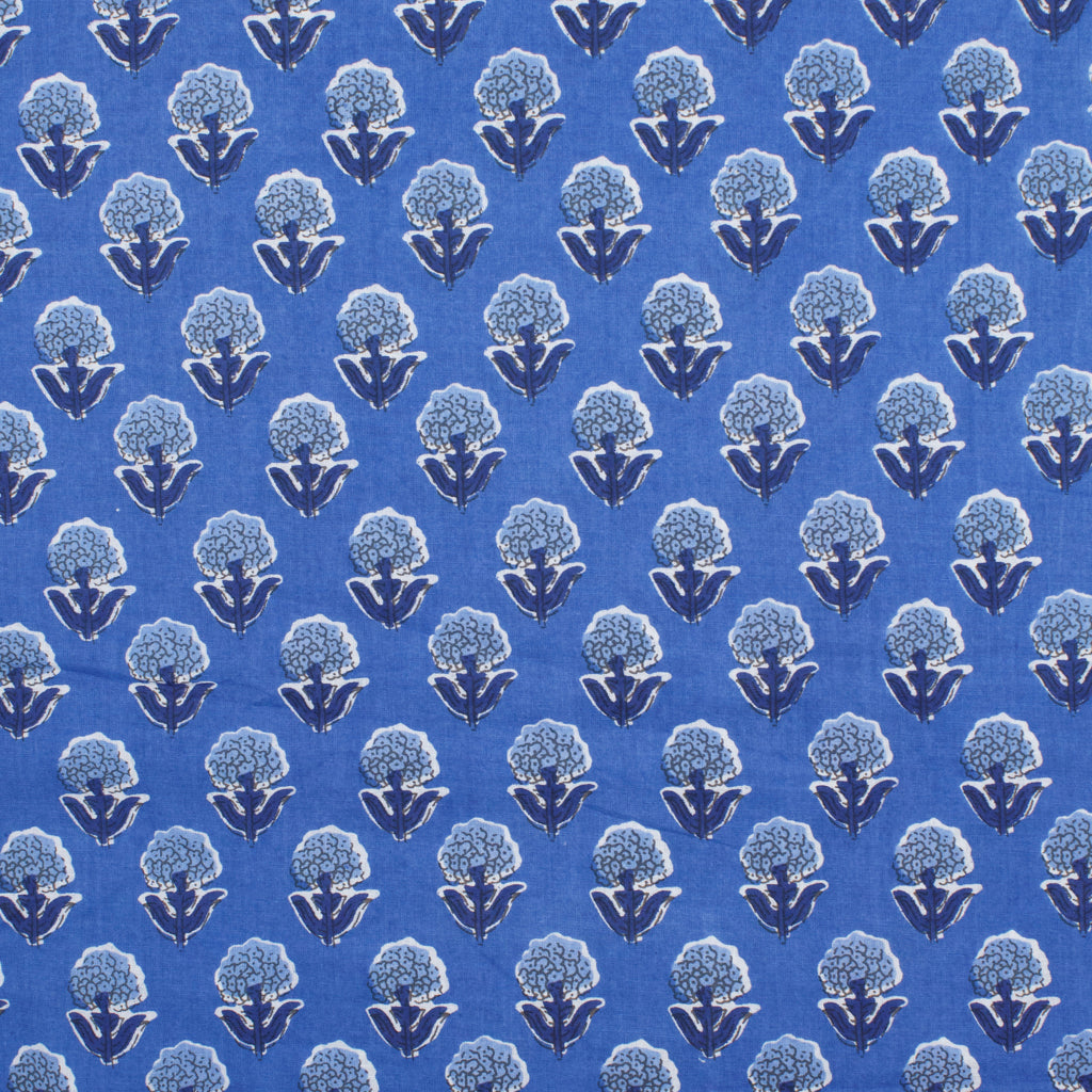 REMNANT Cotton Block Print Lawn Mini Hydrangea Cornflower Blue - 1.06 yards-Fabric-Spool of Thread