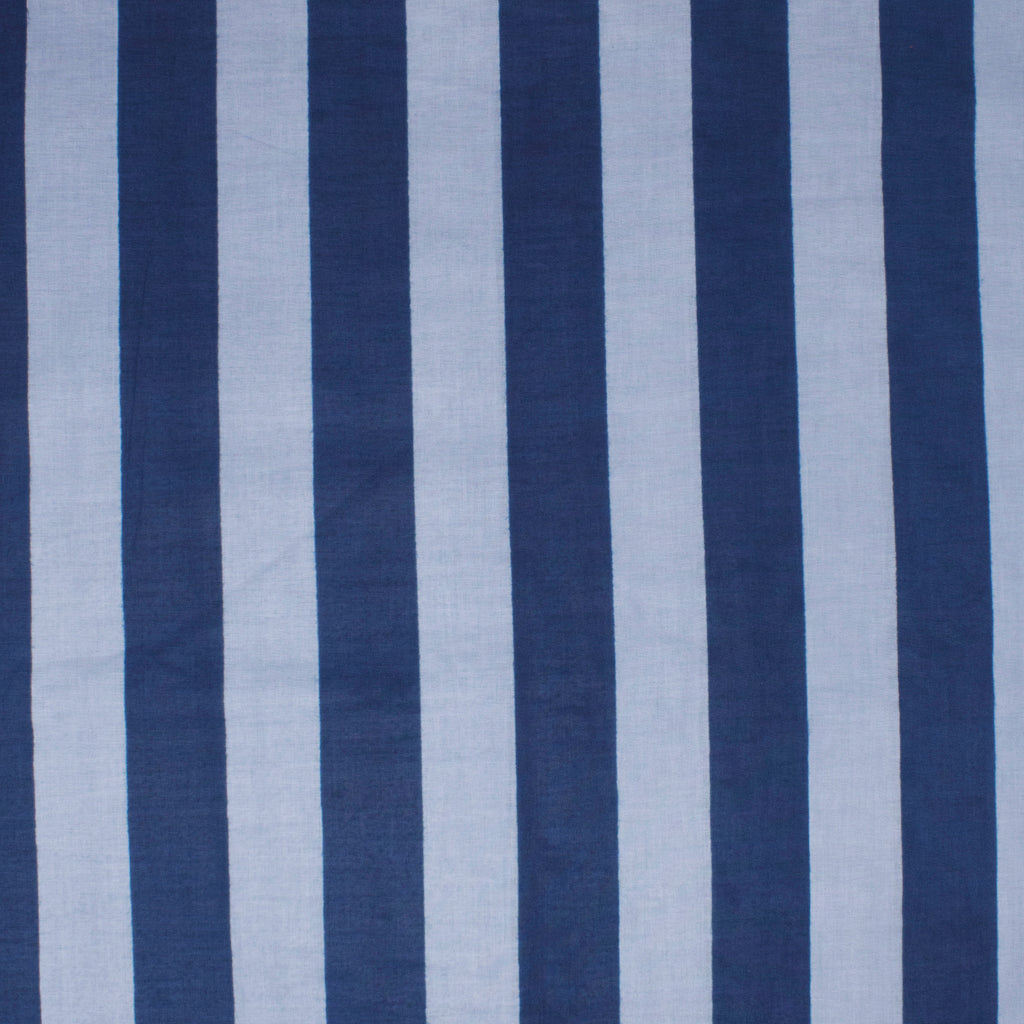 REMNANT Cotton Block Print Lawn Stripe Navy Grey - 0.47 yards-Fabric-Spool of Thread