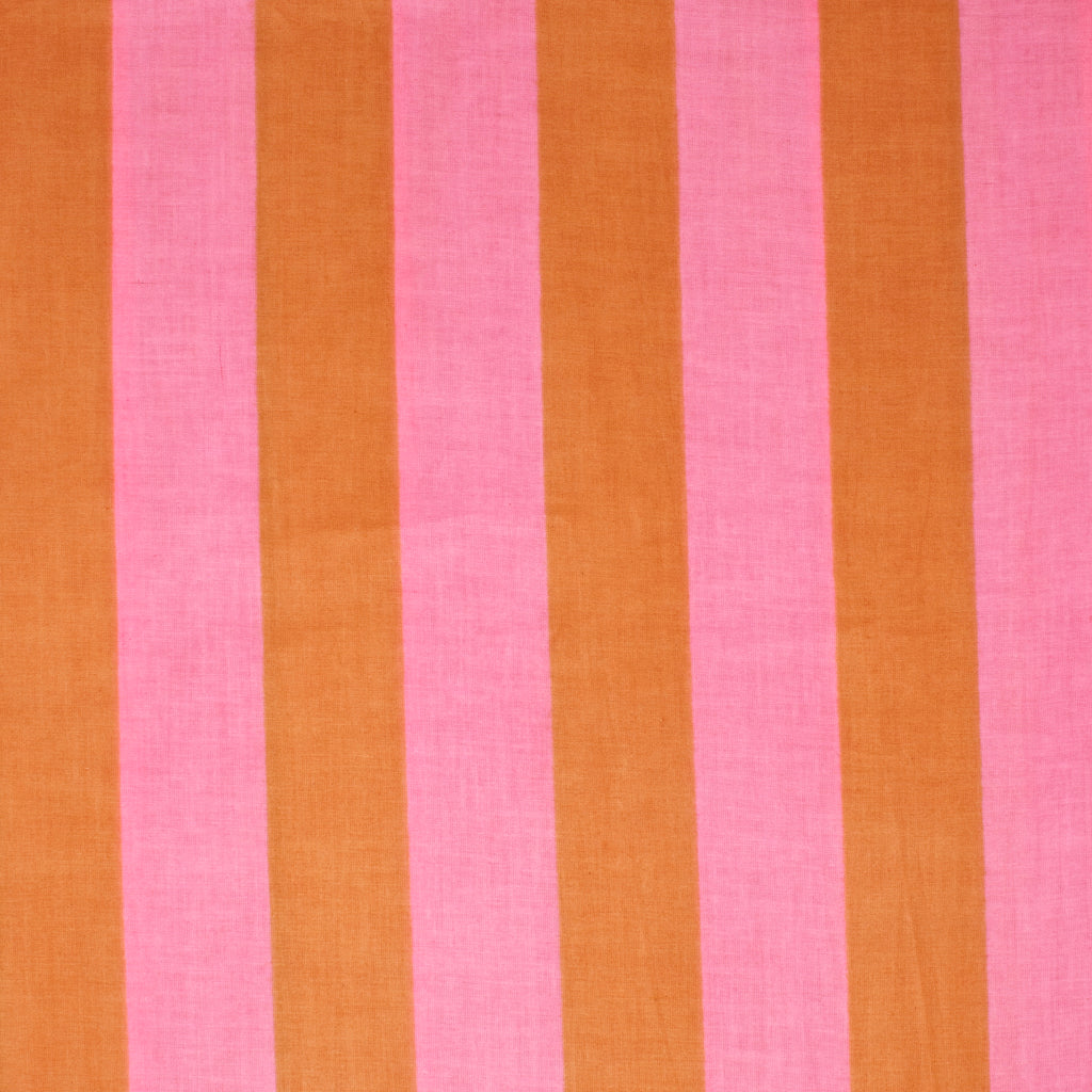 REMNANT Cotton Block Print Lawn Stripe Pink Mustard - 1.72 yards-Fabric-Spool of Thread