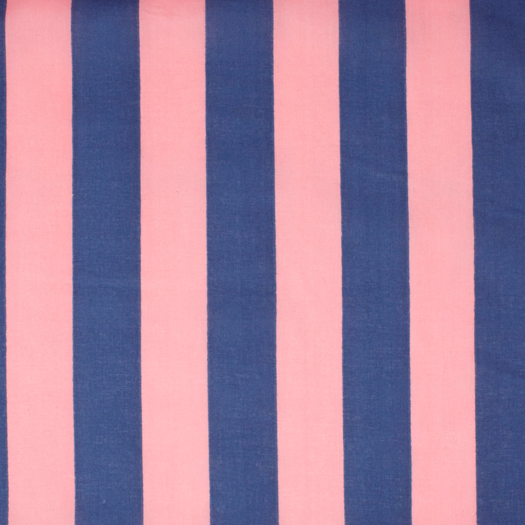 REMNANT Cotton Block Print Lawn Stripe Pink Navy - 2.44 yards-Fabric-Spool of Thread