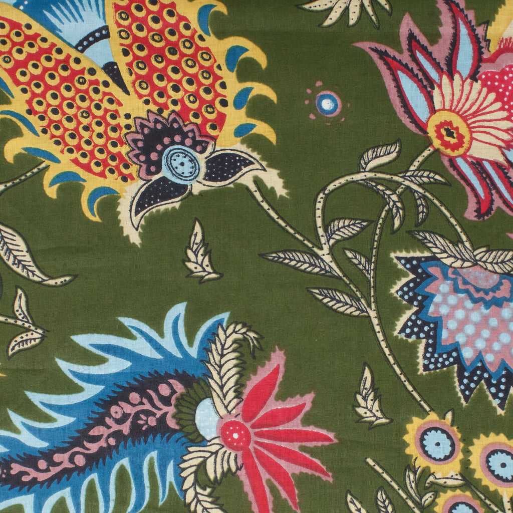 Cotton Block Print Lawn Wild Paisley Deep Forest Green ½ yd-Fabric-Spool of Thread