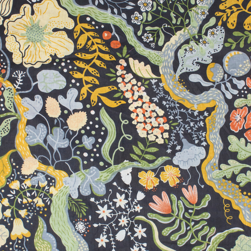 REMNANT Cotton Block Print Lawn Woodland Floral Indigo Blue - 1.8 yards-Fabric-Spool of Thread