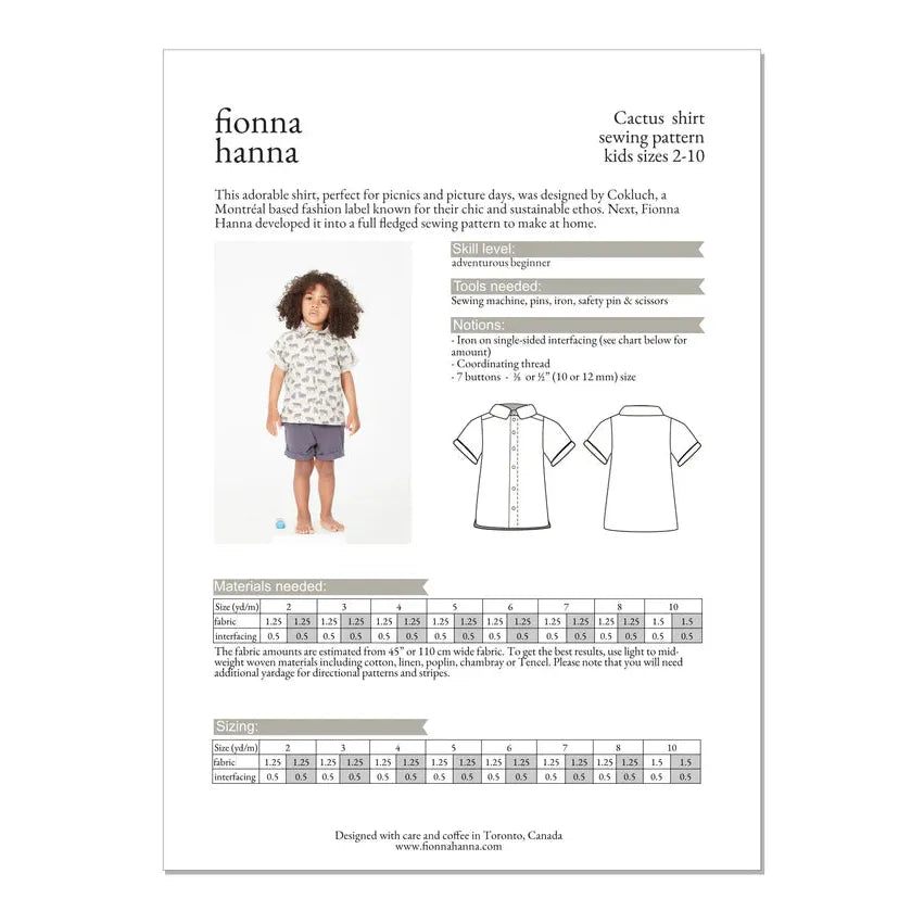 Fionna Hanna Cactus Shirt Paper Pattern-Pattern-Spool of Thread