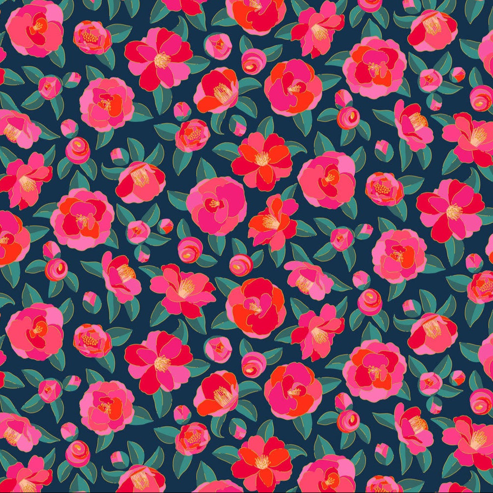 Florescence Camellia Navy Metallic ½ yd-Fabric-Spool of Thread