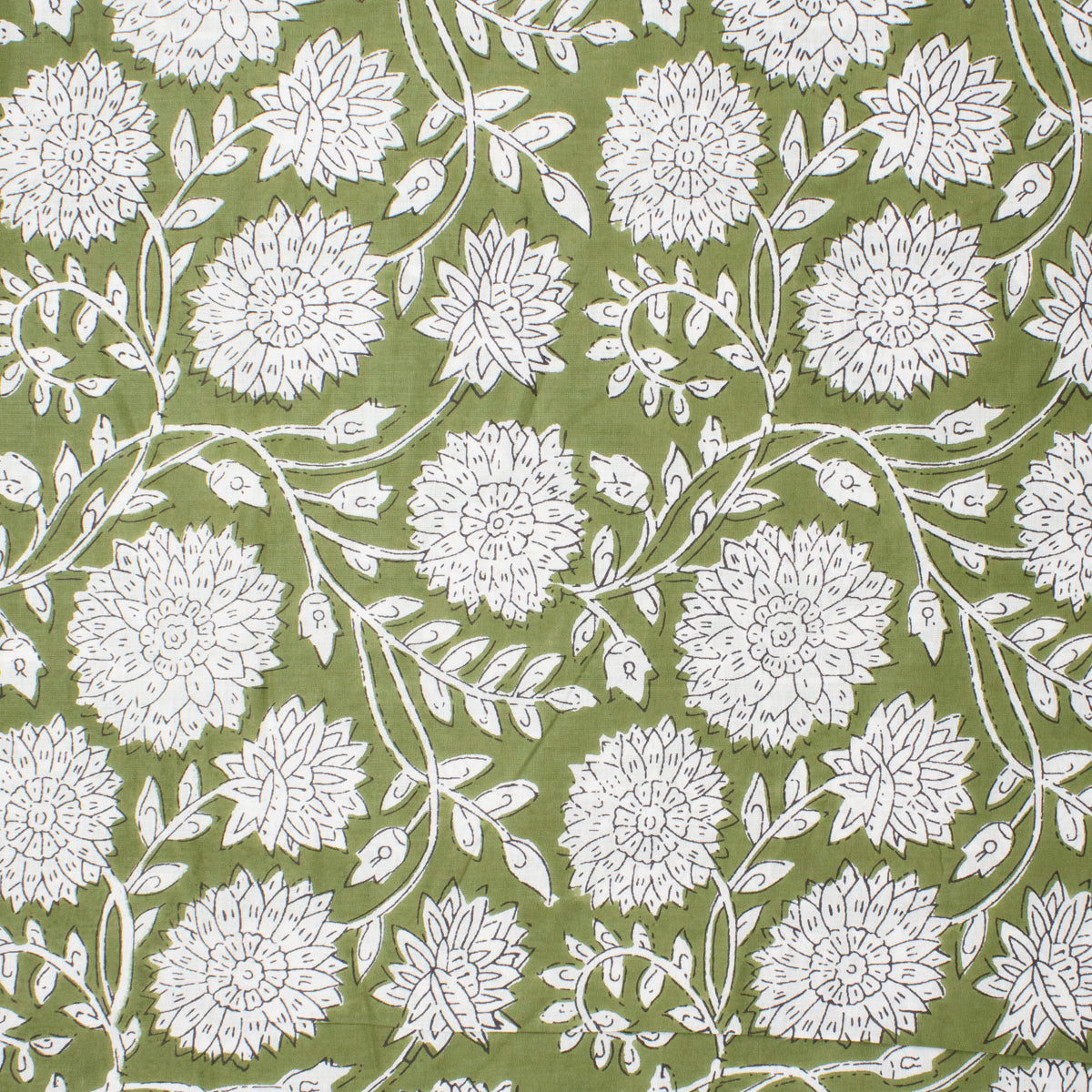 Cotton Block Print Lawn Meadow Olive ½ yd