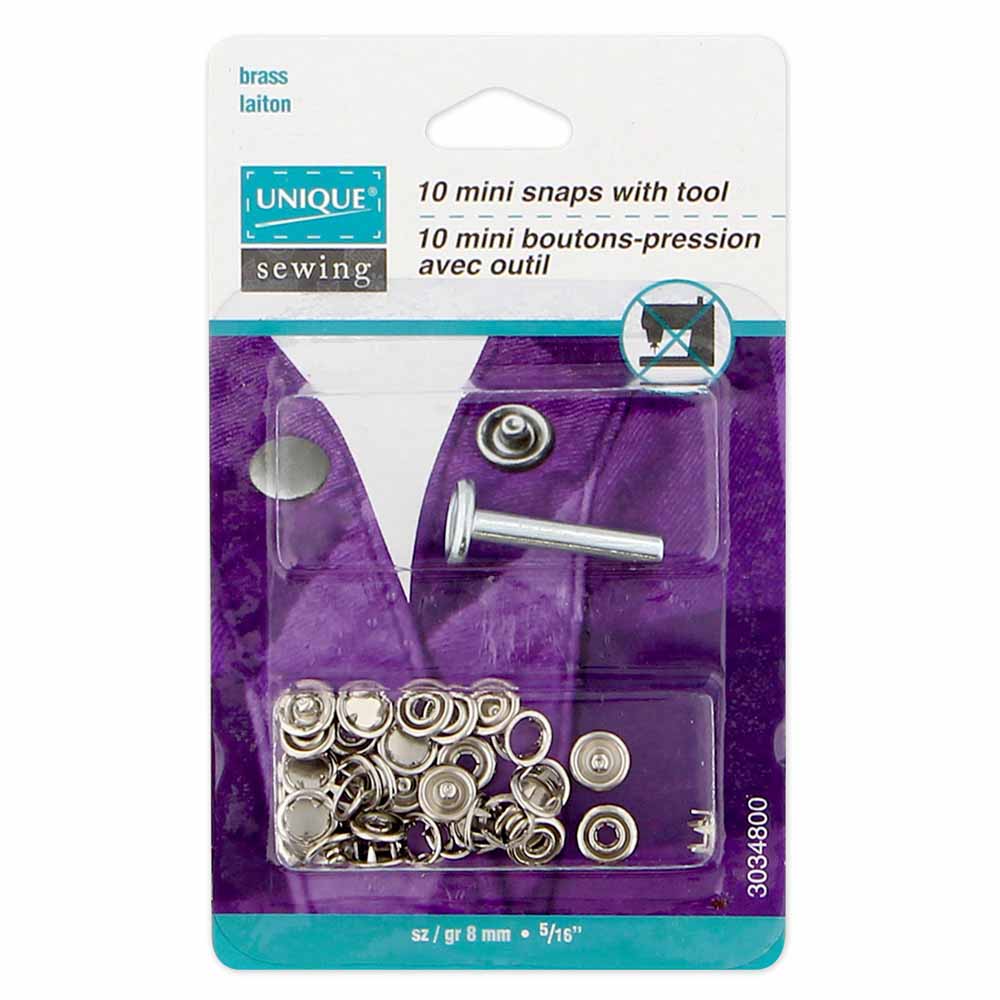 Mini Snaps With Tool, 8mm, Nickel-Notion-Spool of Thread