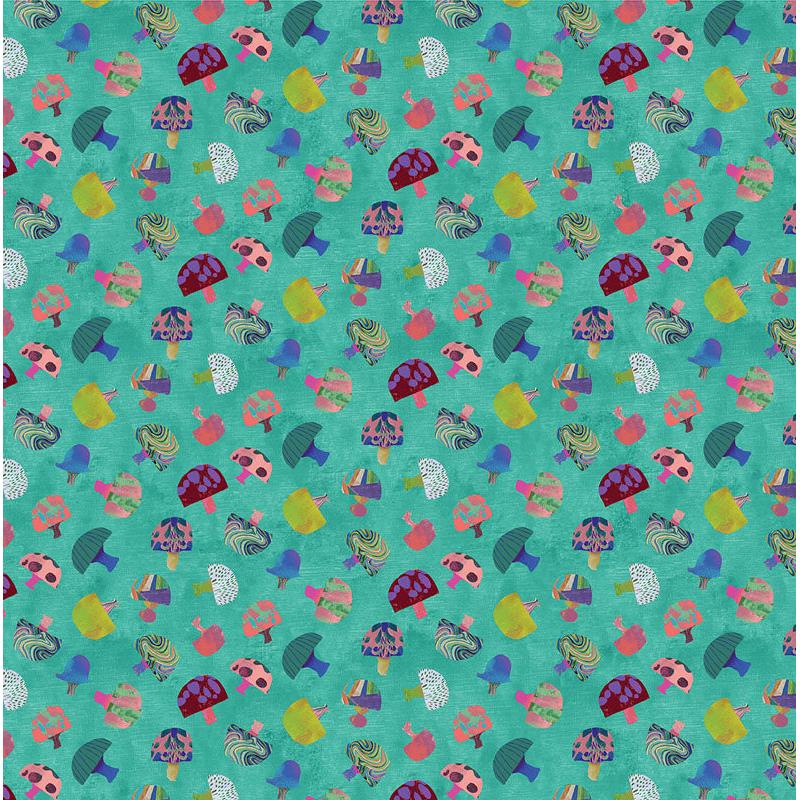 Modern Mushrooms Dark Turquoise ½ yd-Fabric-Spool of Thread