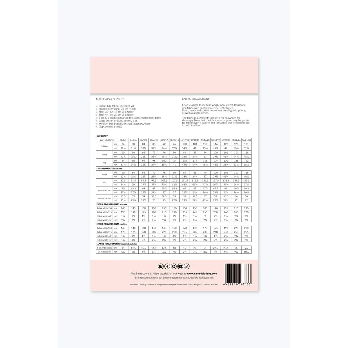 Named Aina Trousers and Culottes Paper Pattern-Pattern-Spool of Thread