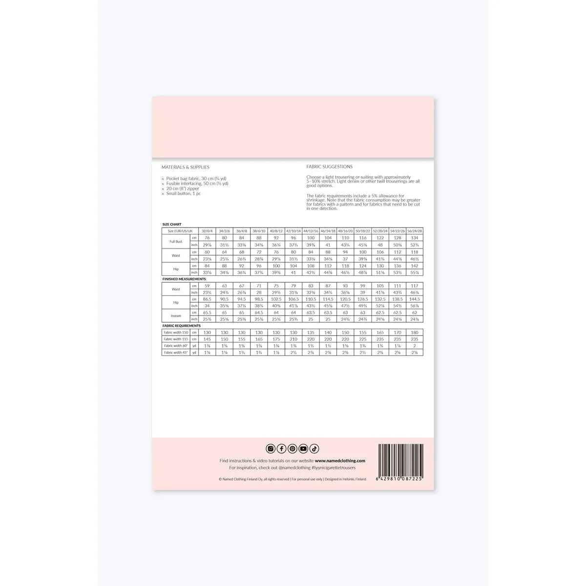 Named Tyyni Cigarette Trousers Paper Pattern