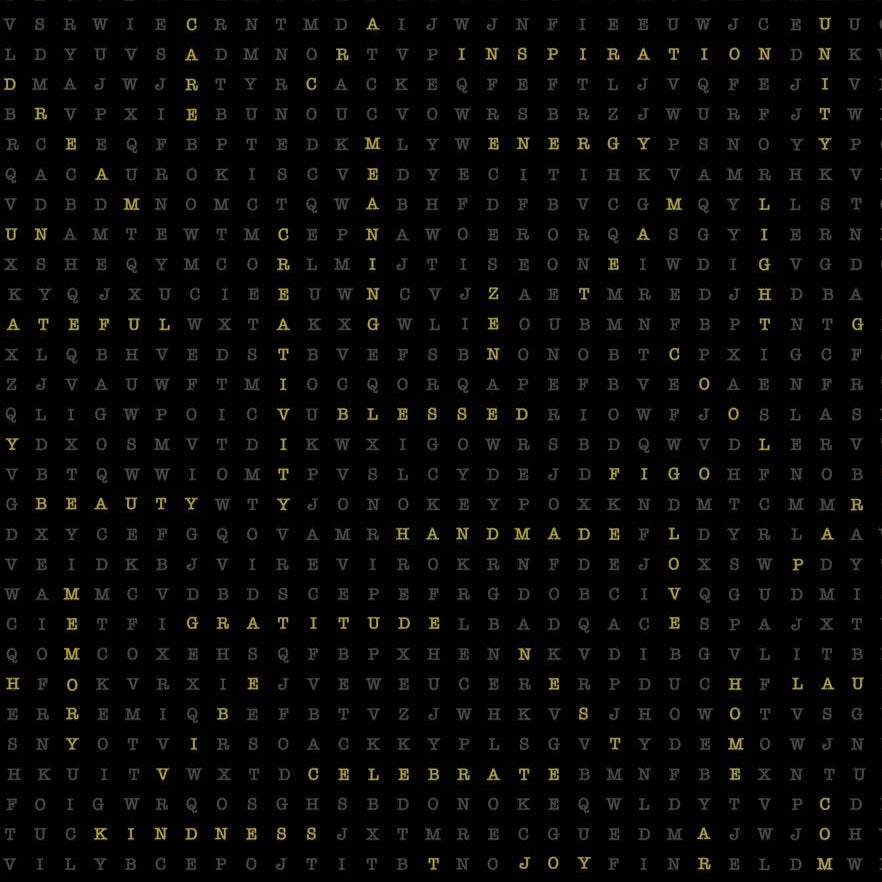 Party Time Crossword Black Metallic ½ yd-Fabric-Spool of Thread