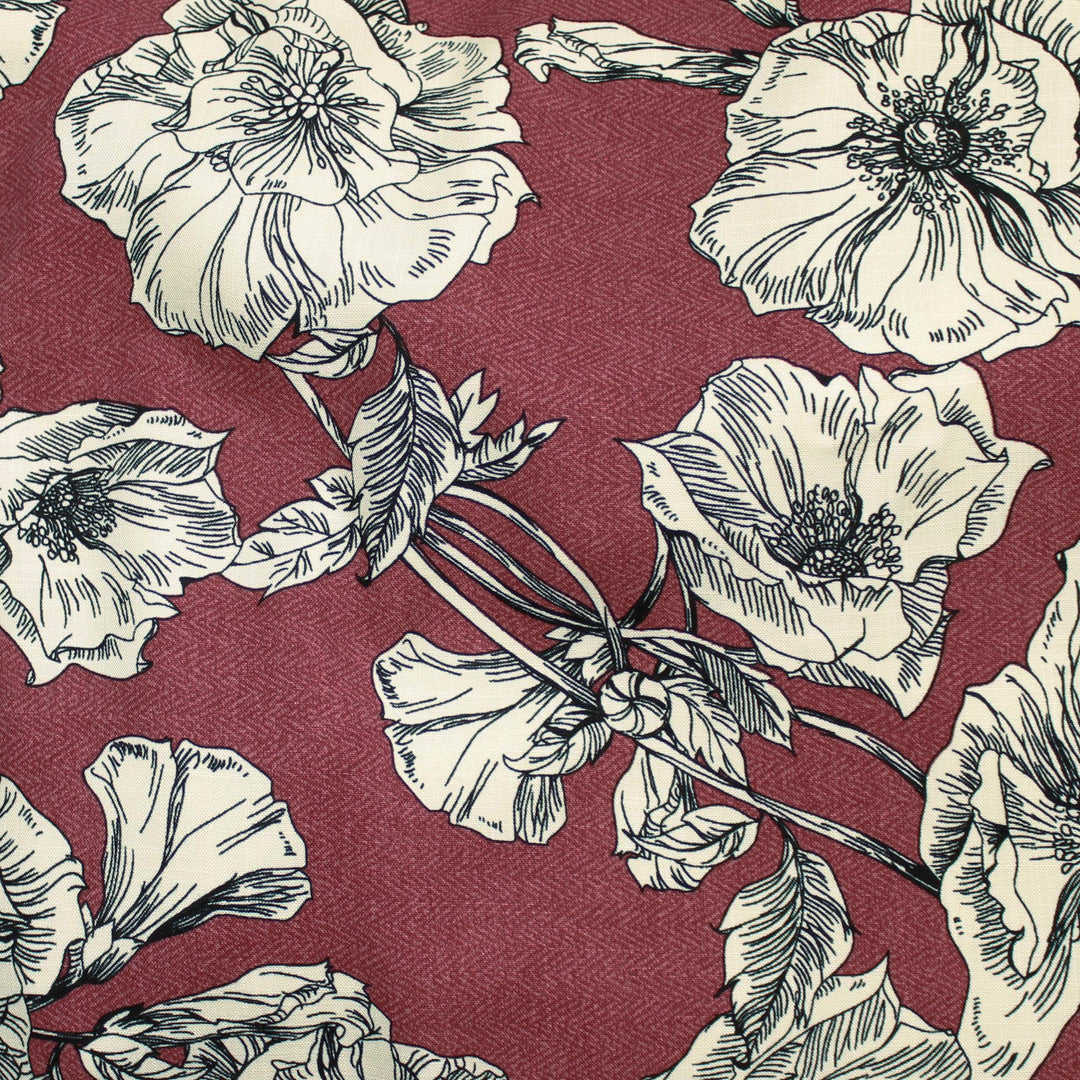 REMNANT Fraser Rayon Pressed Flowers Maroon - 1.33 yards-Fabric-Spool of Thread