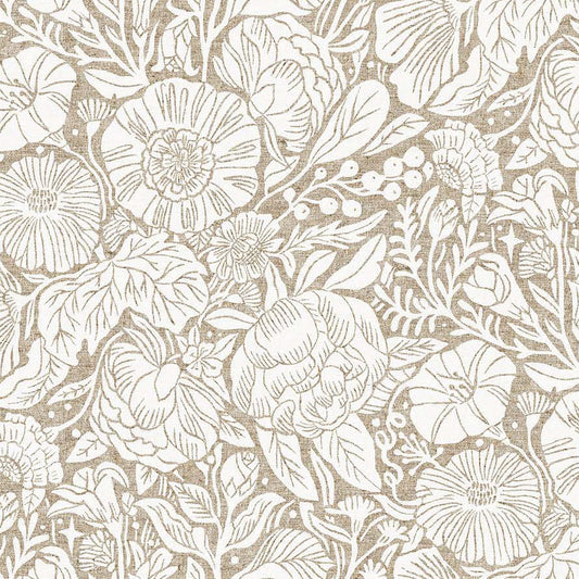 REMNANT In The Dawn Linen Cotton Canvas Large Flowers White - 0.25 yards-Fabric-Spool of Thread