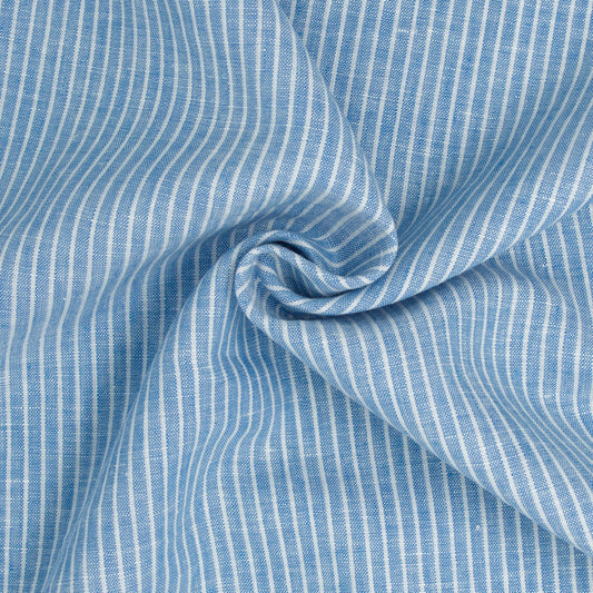 REMNANT Powell Washed Linen Cotton Stripe Sky Blue - 1.22 yards-Fabric-Spool of Thread
