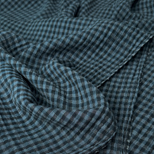 REMNANT Wren Yarn Dyed Organic Cotton Double Gauze Echo Blue - 0.19 yards-Fabric-Spool of Thread