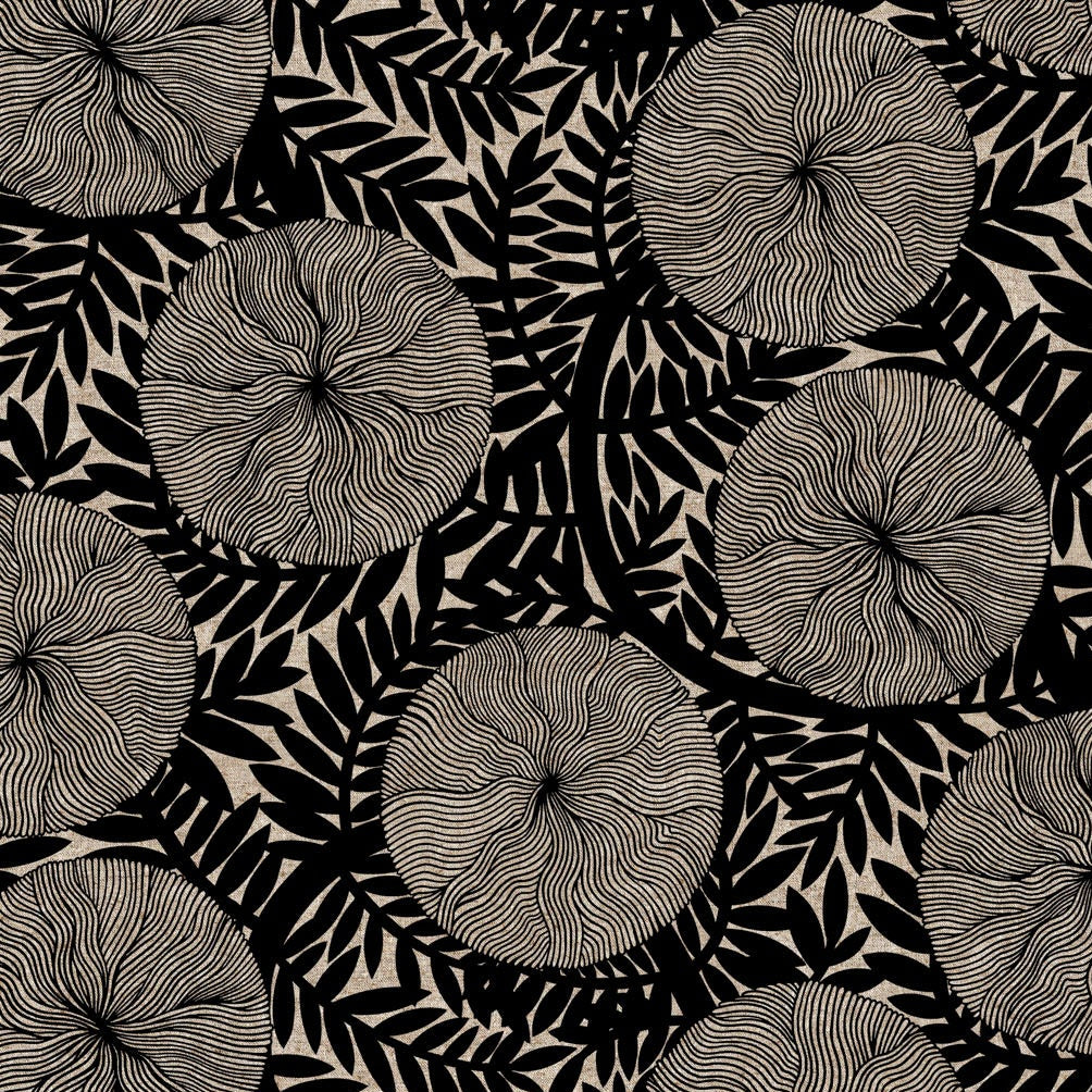 REMNANT Rhythm & Leaves Linen Cotton Canvas Large Floral Black - 1.6 yards-Fabric-Spool of Thread