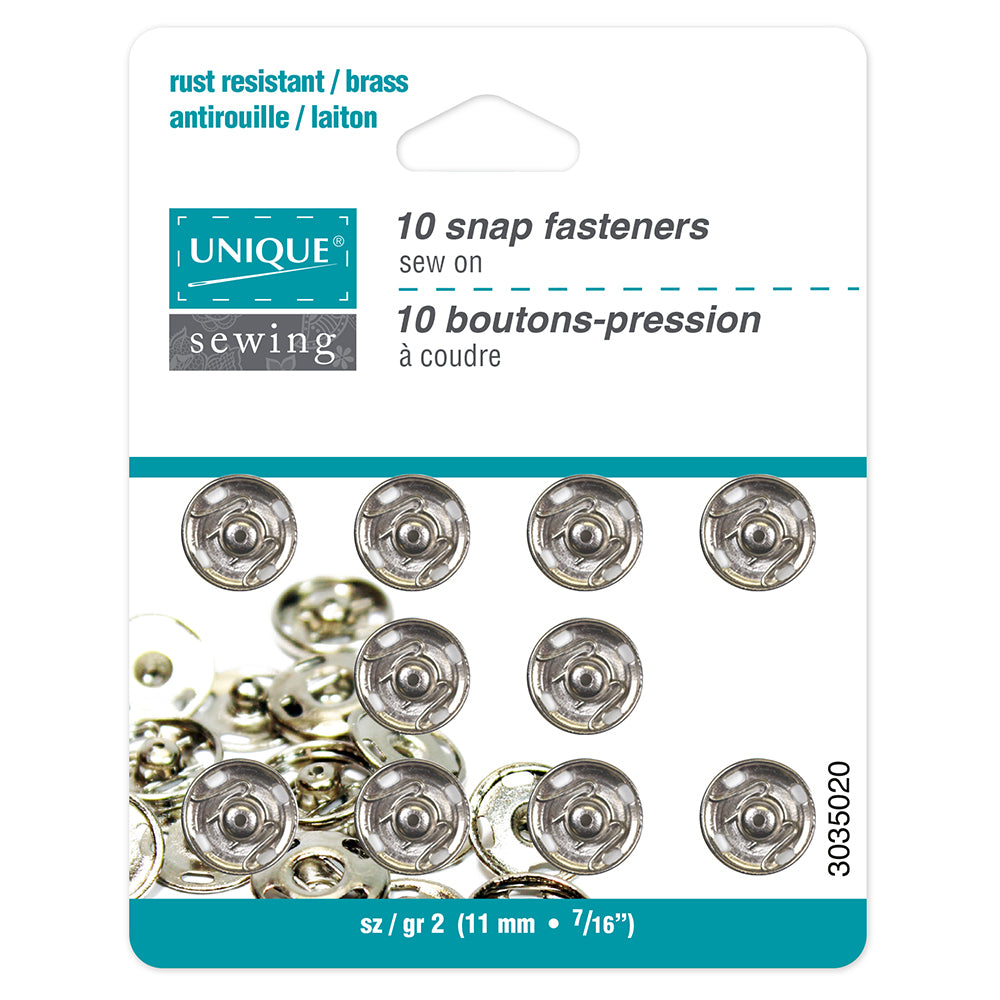 Sew-On Snap Fasteners, 11mm, Nickel-Notion-Spool of Thread