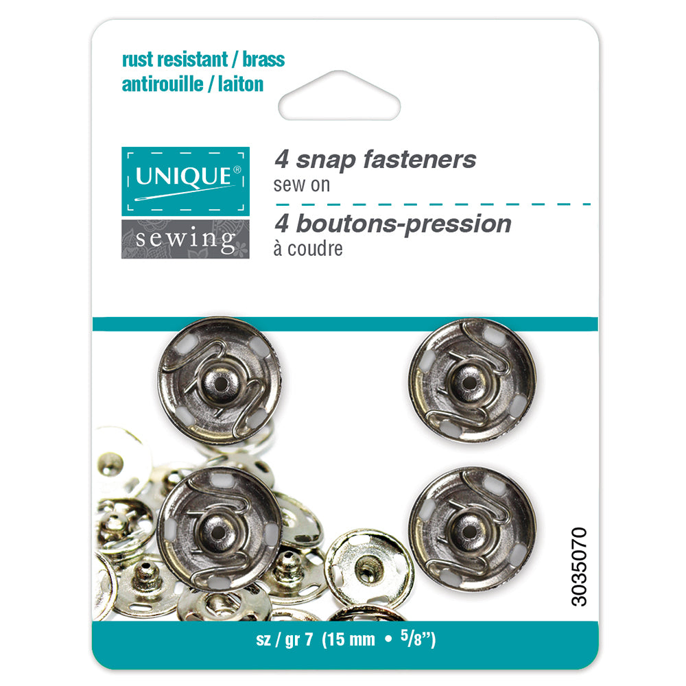 Sew-On Snap Fasteners, 15mm, Nickel-Notion-Spool of Thread