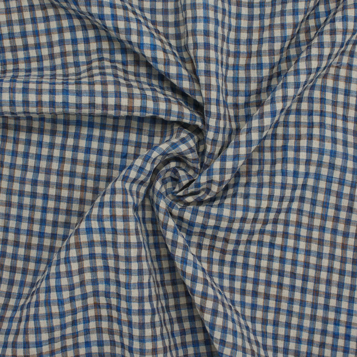 REMNANT Sooke Cotton Linen Plaid Seersucker Pacific Ocean - 0.99 yards