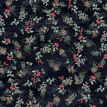 REMNANT Winter Tales Holly Black - 0.6 yards-Fabric-Spool of Thread