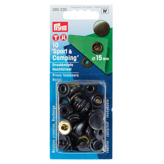 Cap Snap Fasteners Refill Pack, Sport, 15mm, Black Oxydized Brass-Notion-Spool of Thread