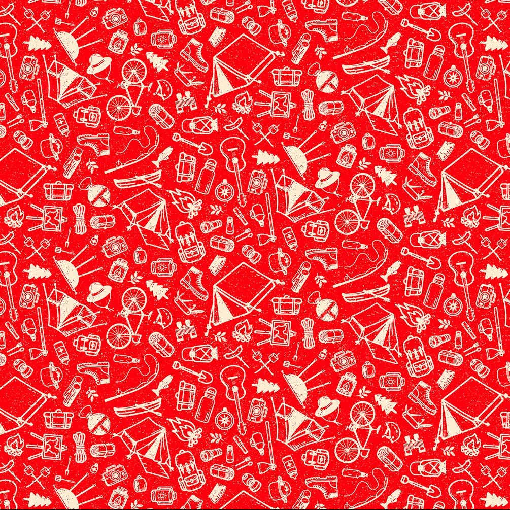 Camping Therapy Sketches Red ½ yd