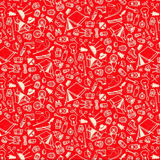 Camping Therapy Sketches Red ½ yd