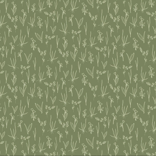 Flourish Line Floral Green ½ yd