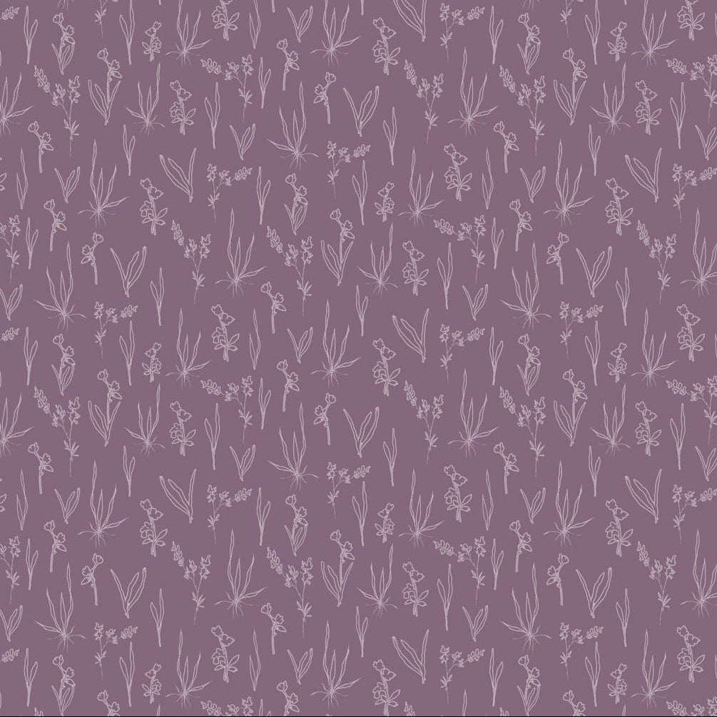 Flourish Line Floral Purple ½ yd