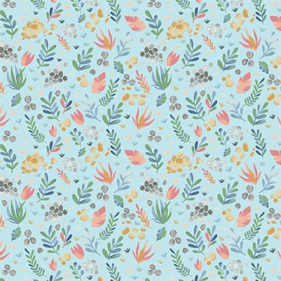 Baby Dino Cotton Flannel Floral Aqua ½ yd-Fabric-Spool of Thread