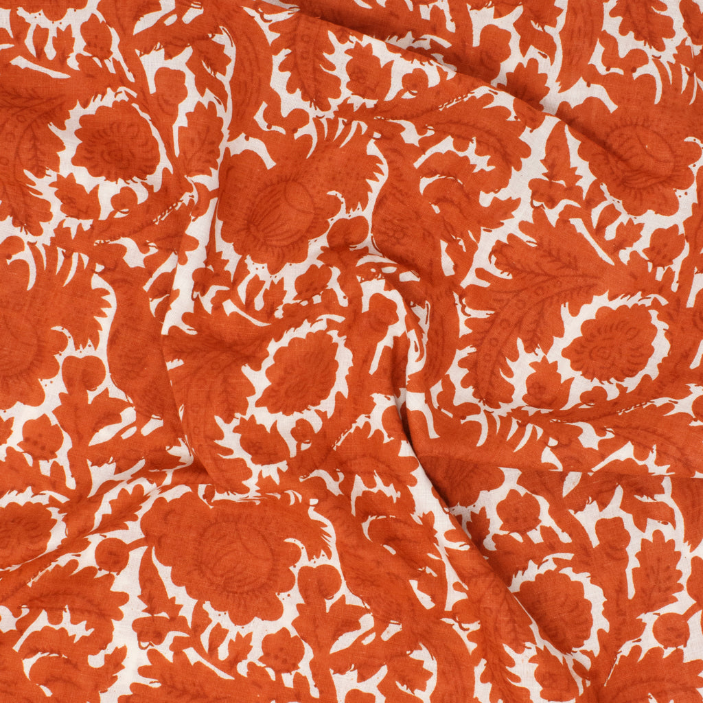 Cotton Block Print Lawn Abstract Floral Pottery ½ yd-Fabric-Spool of Thread