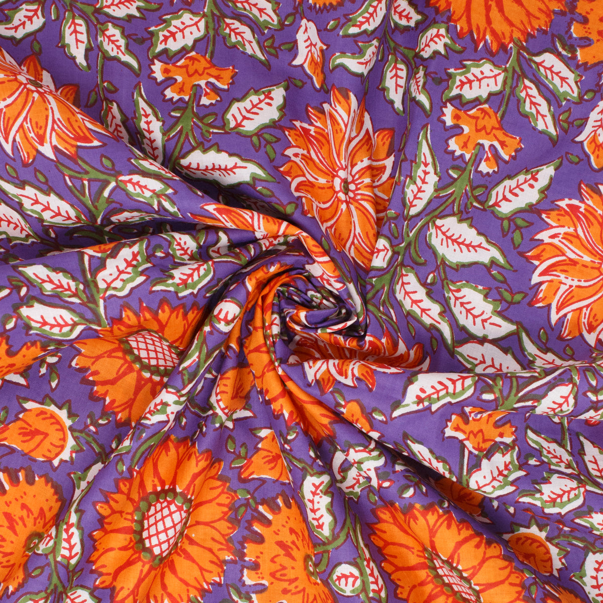 Cotton Block Print Lawn Daisy Sunset ½ yd-Fabric-Spool of Thread