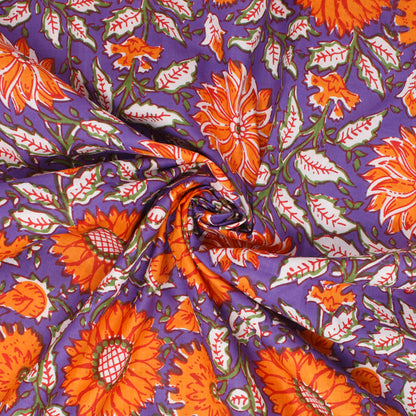 Cotton Block Print Lawn Daisy Sunset ½ yd-Fabric-Spool of Thread