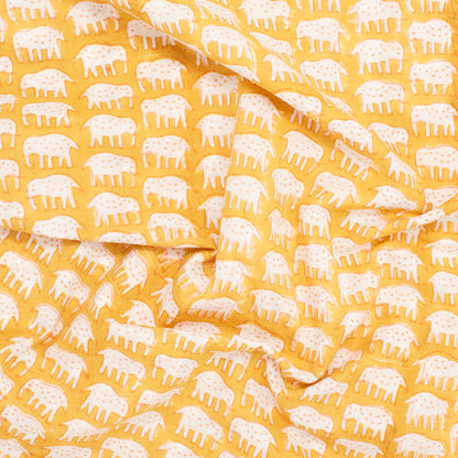Cotton Block Print Lawn Elephant Mustard ½ yd-Fabric-Spool of Thread