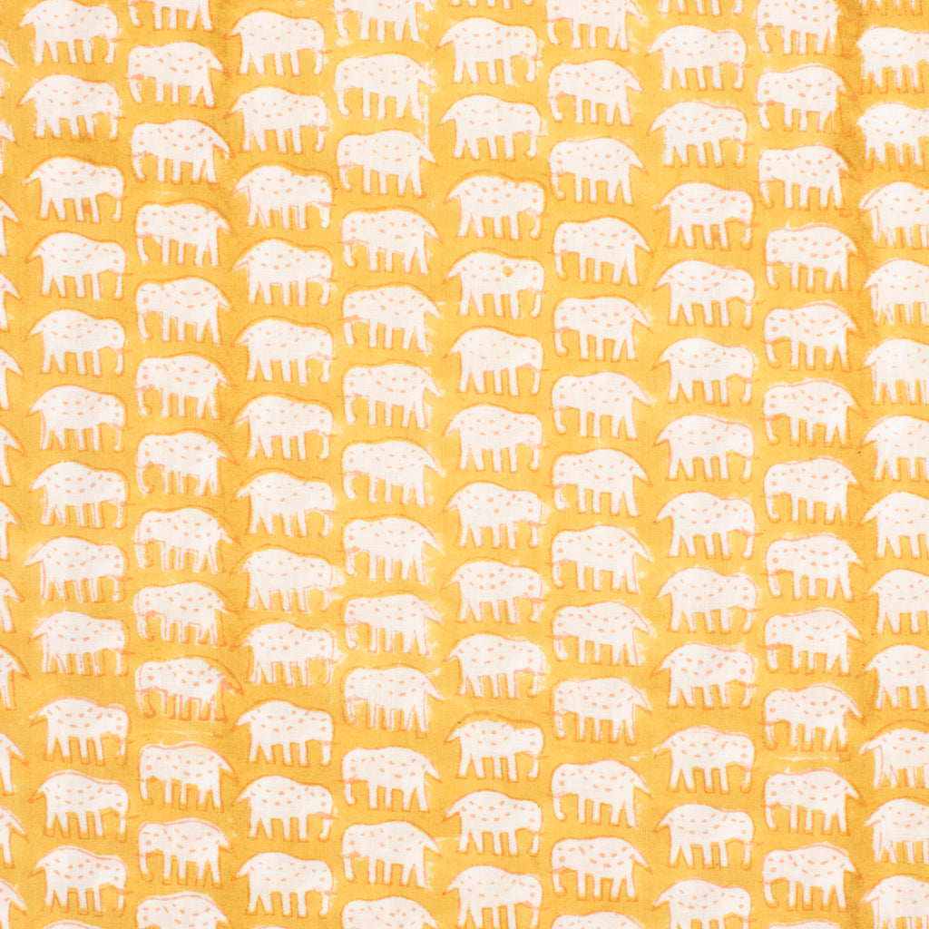 Cotton Block Print Lawn Elephant Mustard ½ yd-Fabric-Spool of Thread
