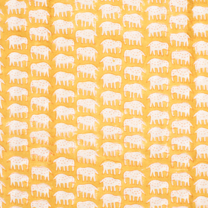 Cotton Block Print Lawn Elephant Mustard ½ yd-Fabric-Spool of Thread