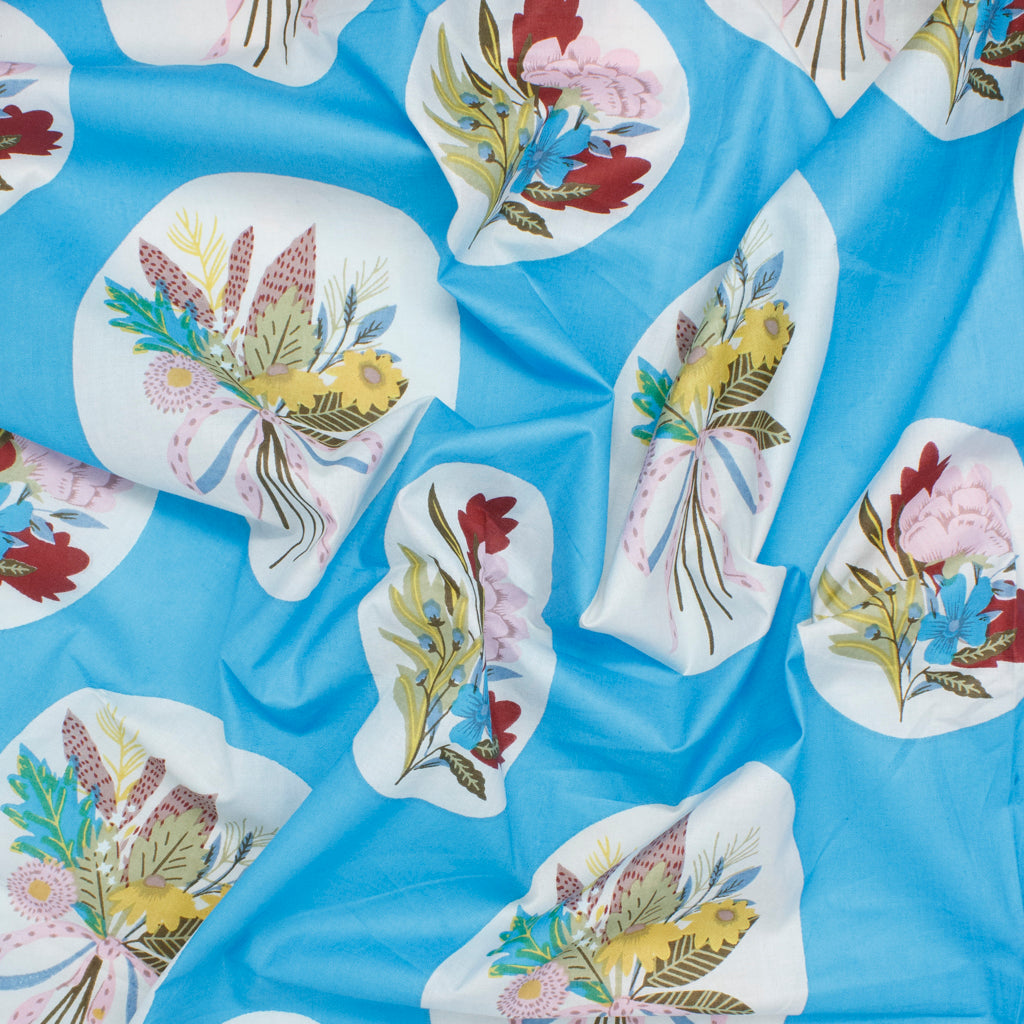 Cotton Block Print Lawn Floral Frame Turquoise ½ yd-Fabric-Spool of Thread