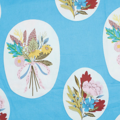 Cotton Block Print Lawn Floral Frame Turquoise ½ yd-Fabric-Spool of Thread