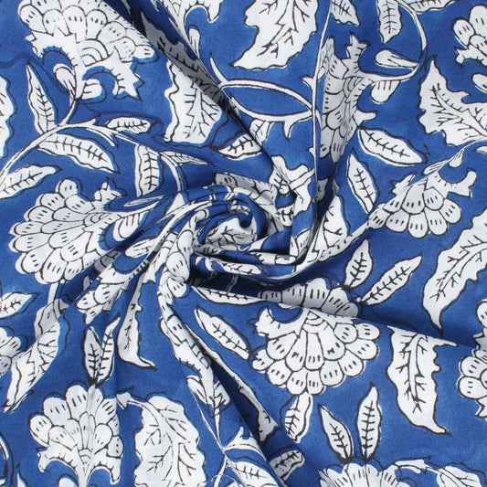 Cotton Block Print Lawn Floral Vine Ocean Blue ½ yd-Fabric-Spool of Thread