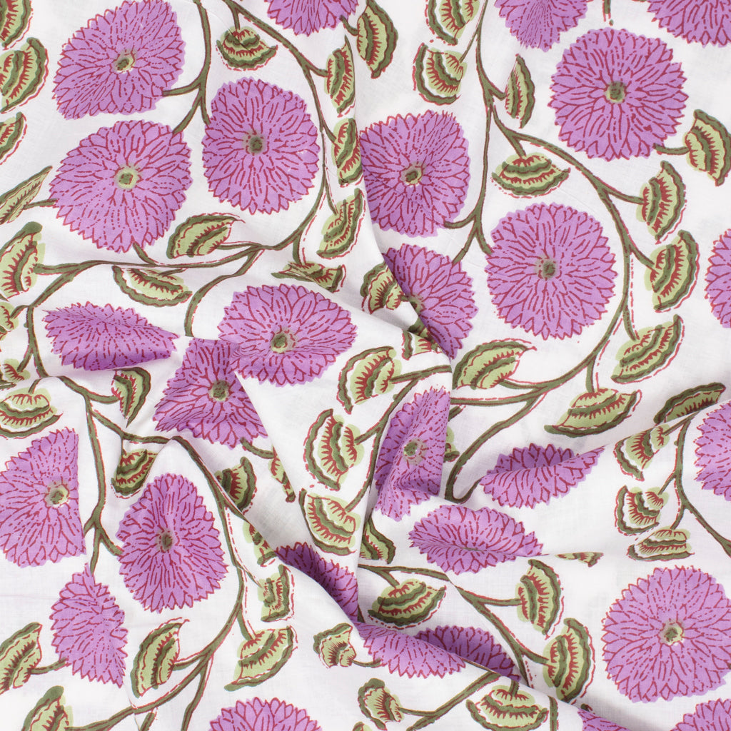 Cotton Block Print Lawn Flower Toss Allium ½ yd-Fabric-Spool of Thread