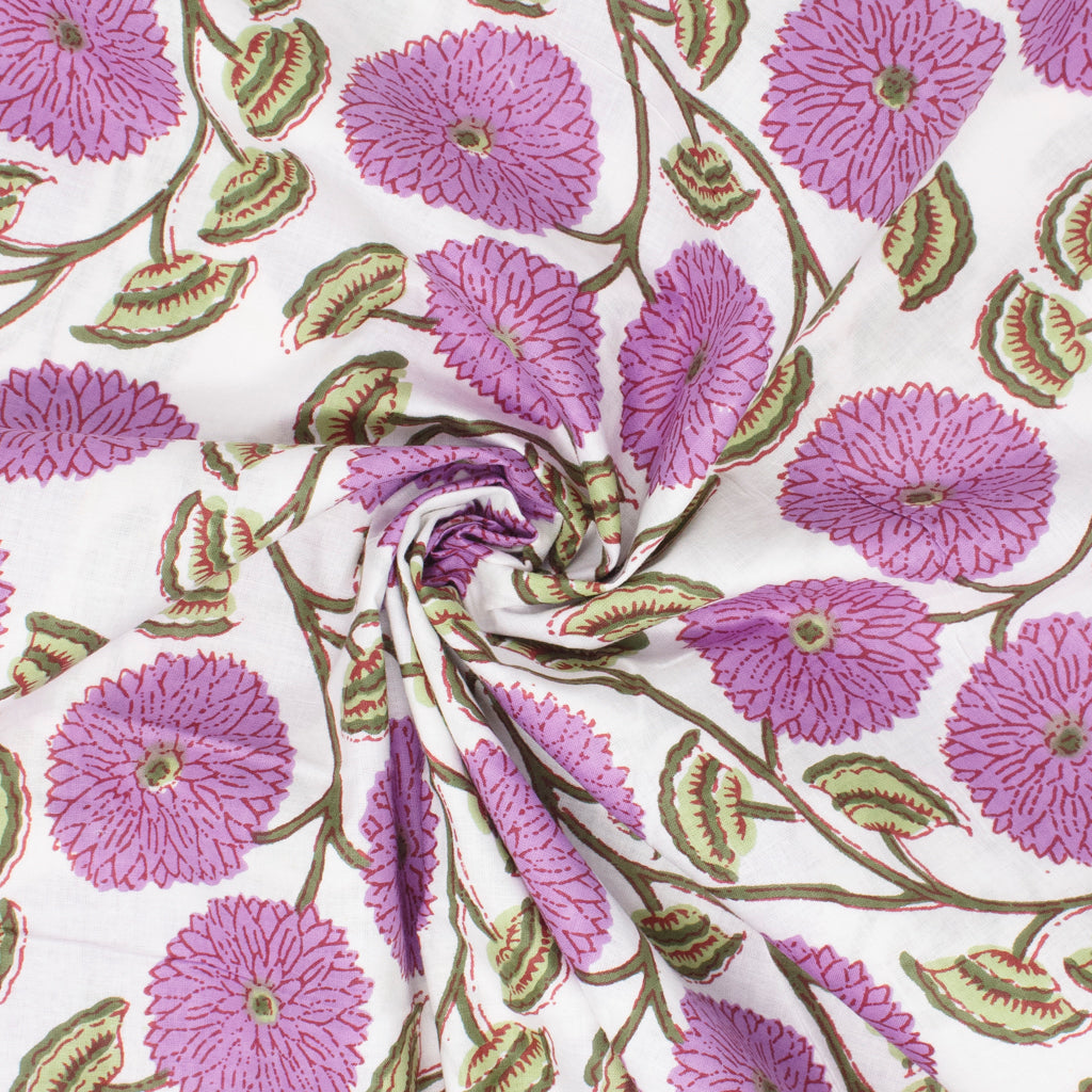 Cotton Block Print Lawn Flower Toss Allium ½ yd-Fabric-Spool of Thread