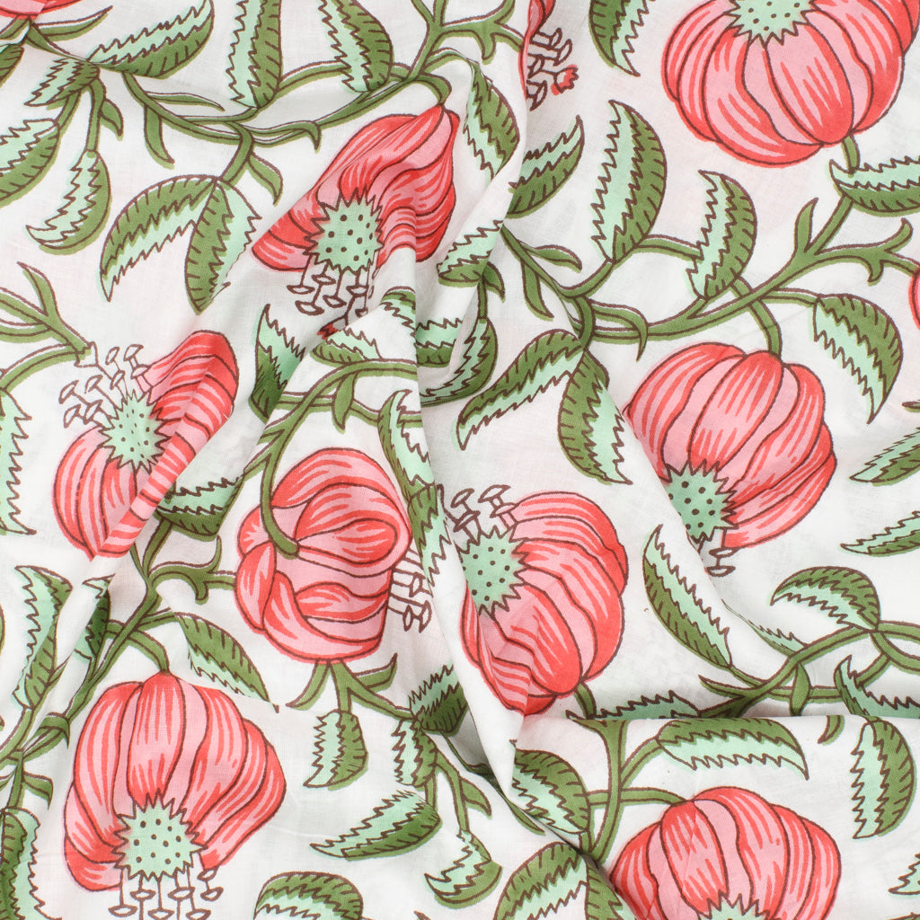 Cotton Block Print Lawn Flower Toss Petal Pink ½ yd-Fabric-Spool of Thread