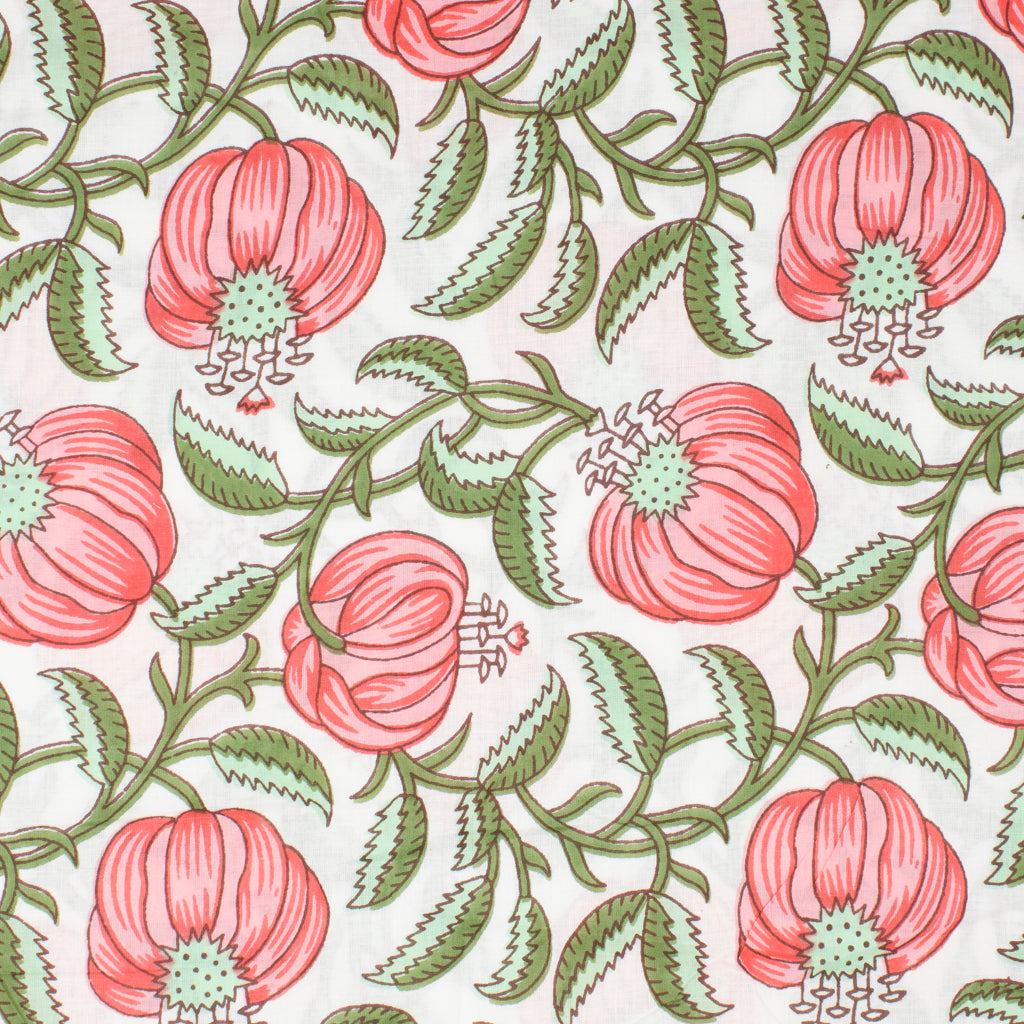Cotton Block Print Lawn Flower Toss Petal Pink ½ yd-Fabric-Spool of Thread