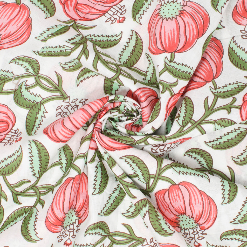 Cotton Block Print Lawn Flower Toss Petal Pink ½ yd-Fabric-Spool of Thread