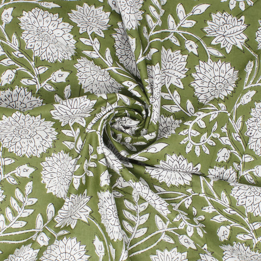 Cotton Block Print Lawn Meadow Olive ½ yd-Fabric-Spool of Thread