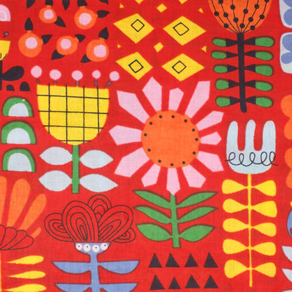 Cotton Block Print Lawn Mid Century Floral Candy Red ½ yd-Fabric-Spool of Thread