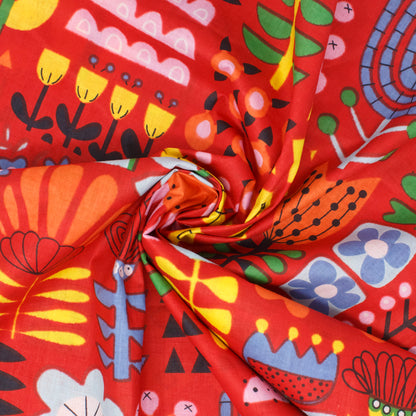 Cotton Block Print Lawn Mid Century Floral Candy Red ½ yd-Fabric-Spool of Thread